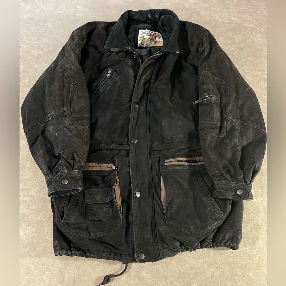 Exploration Black Genuine Leather Multi Zip Jacket‎ Size M